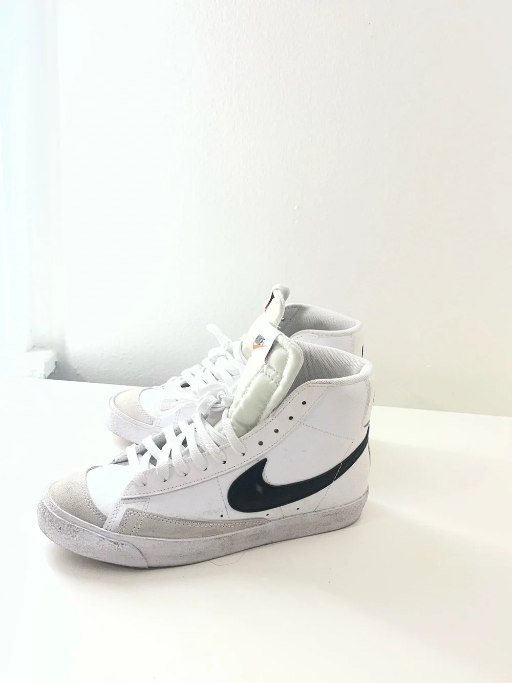 Nike Kids White High-Top Sneakers with Black Swoosh